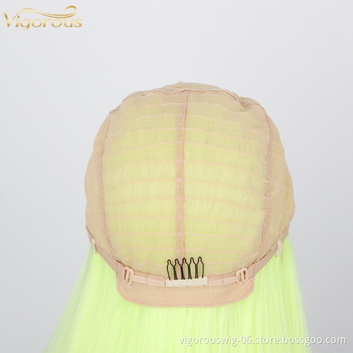 Vigorous 2021 new style green hair frontal weft long straight synthetic front lace wig Glueless Heat Resistant fiber